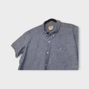 Mens L.L. Bean Traditional Fit Blue Denim Short Sleeve Button Down Shirt XXL